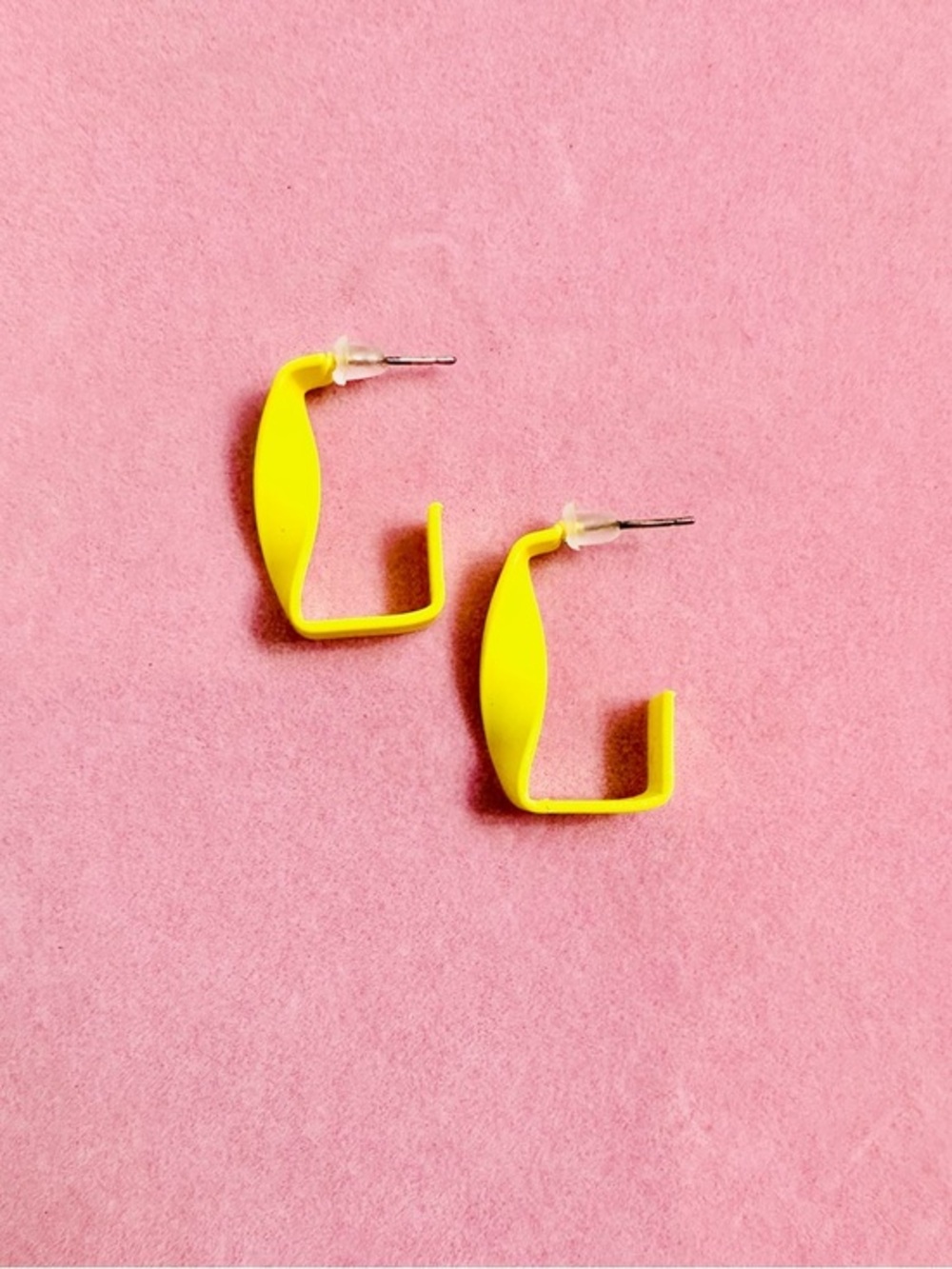 Bright Yellow Geometric Open Hoop Earrings
